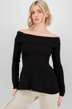 Top sin hombros tejido rib