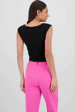 Top sin manga detalle frunce cuello redondo