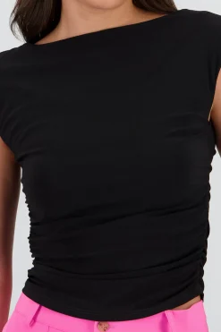 Top sin manga detalle frunce cuello redondo