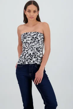 Top strapless animal print encaje