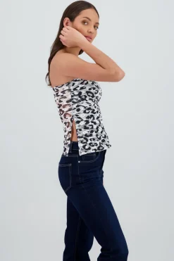 Top strapless animal print encaje