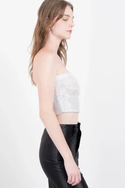 Top strapless brillos tornasol