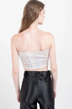 Top strapless brillos tornasol