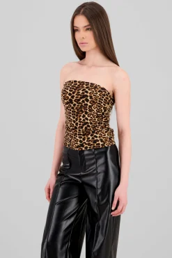 Top strapples drapeado animal print