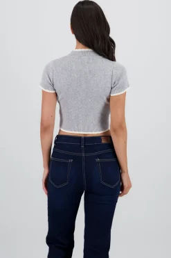 Top tejido contraste corta