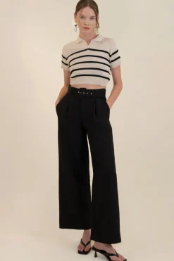 Top tejido cuello polo rayas