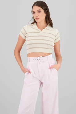 Top tejido cuello polo rayas