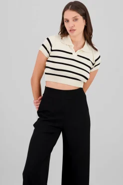 Top tejido cuello polo rayas