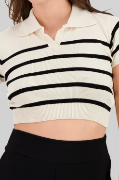 Top tejido cuello polo rayas