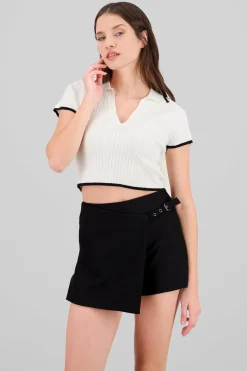 Top tejido de manga corta con contraste