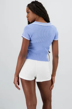 Top tejido manga corta con lineas contraste