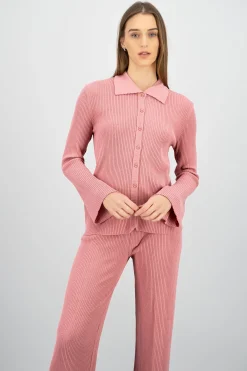 Top tejido manga larga botones