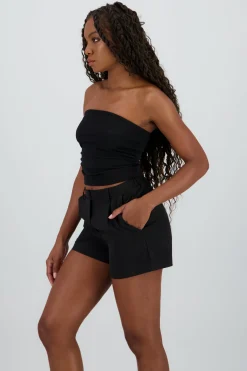 Top tubo corto plisado