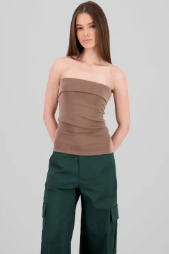 Top tubo strapless detalle dobles