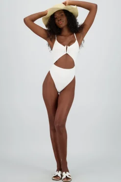 Traje de baño cutout escote perlas