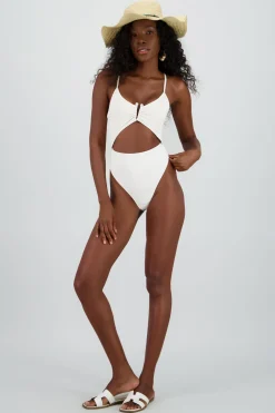 Traje de baño cutout escote perlas