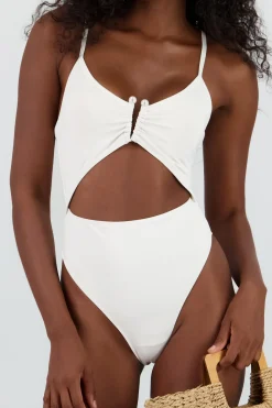 Traje de baño cutout escote perlas