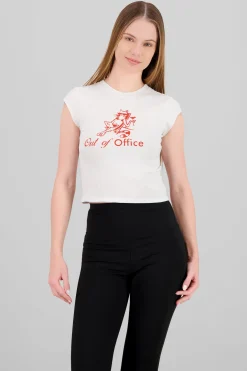 T-shirt con estampado out of office gatito