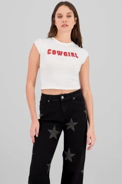 T-shirt de cowgirl con efecto de brillos