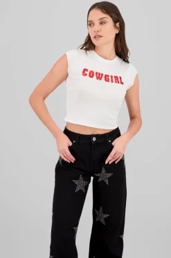 T-shirt de cowgirl con efecto de brillos