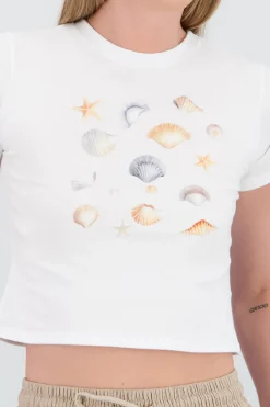 T-shirt manga corta estampado de conchas