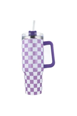 Vaso Térmico Asa Estampado Cuadros