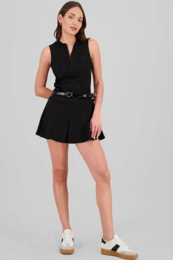 Vestido corto escote v con cinturon