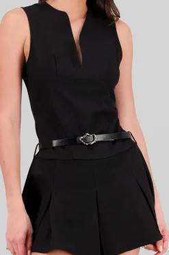 Vestido corto escote v con cinturon