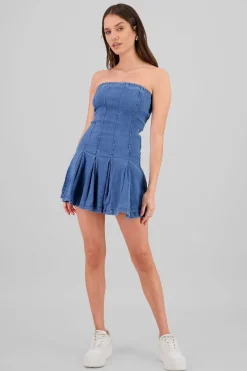 Vestido denim tableada