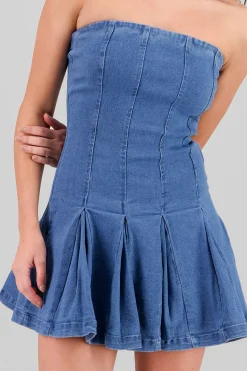 Vestido denim tableada
