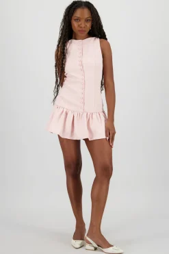 Vestido liso con botones tipo skater