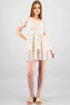 Vestido manga abullonada doble olan flores