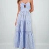 Vestido maxi con rayas con tirantes
