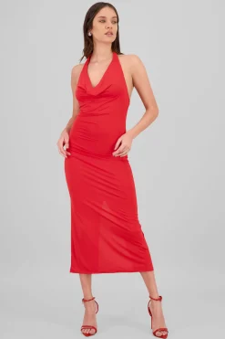 Vestido maxi cuello halter cascada