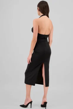 Vestido maxi cuello halter cascada