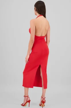 Vestido maxi cuello halter cascada