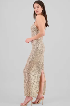 Vestido maxi de lentejuelas halter