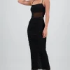 Vestido maxi drapeado mesh