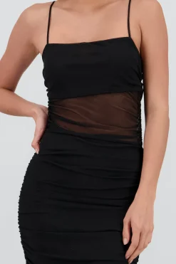 Vestido maxi drapeado mesh