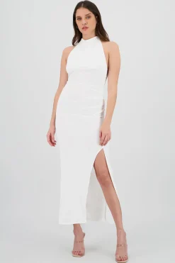 Vestido maxi halter drapeado