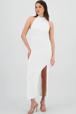 Vestido maxi halter drapeado