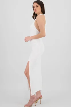 Vestido maxi halter drapeado