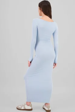 Vestido maxi manga larga liso