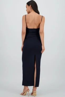 Vestido maxi mesh drapeado tirantes