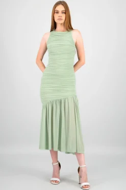 Vestido maxi mesh fruncido