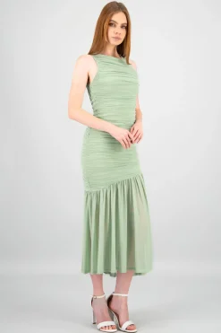 Vestido maxi mesh fruncido