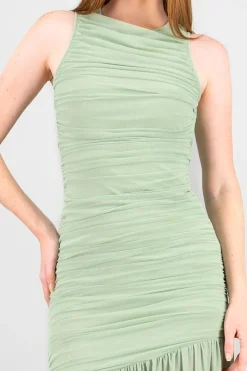 Vestido maxi mesh fruncido