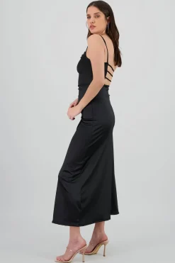 Vestido maxi satin espalda abierta