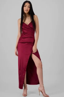 Vestido Maxi Satín Escote Cruzado