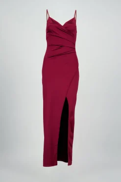 Vestido Maxi Satín Escote Cruzado